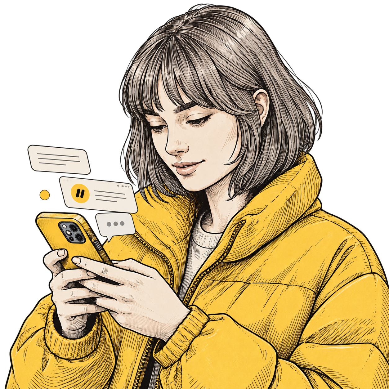Illustration of a woman using havl on her phone